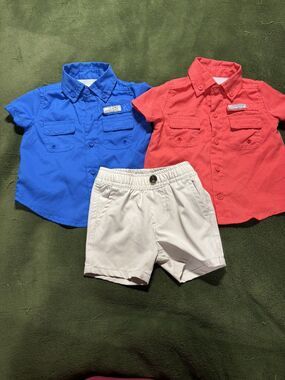 Ocean Coast Shirt Shorts Blue Red Short Sleeve 3 Month Button Down Set of 3 Baby